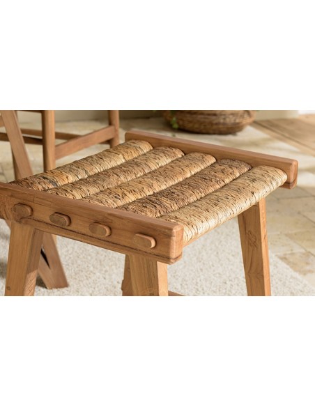 tabouret en tissage abaca et bois de teck