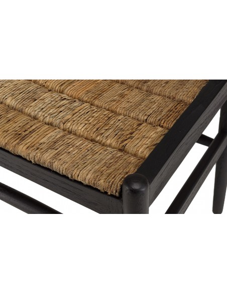 Fauteuil en teck recyclé noir avec dossier rond abaca - Thekku