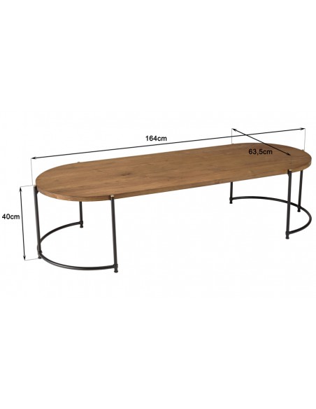 Grande table basse ovale en teck recyclé et métal noir - Thekku