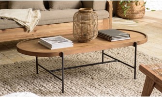 Grande table basse ovale en bois Thekku