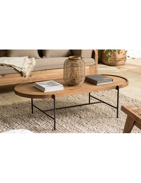 Grande table basse ovale en bois Thekku