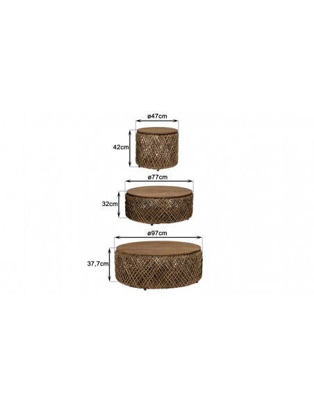 Dimensions set 3 tables basses Thekku