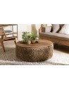 Grande table basse ronde ethnique tissage coco plateau amovible