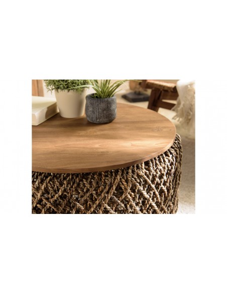 Table basse ronde 70cm Thekku matières naturelles