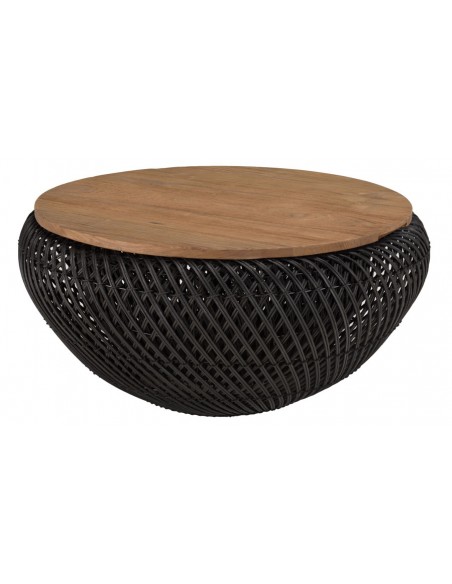 Table basse ronde rotin noir