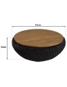 Table basse ronde 80 cm en rotin noir et teck avec rangement - Thekku