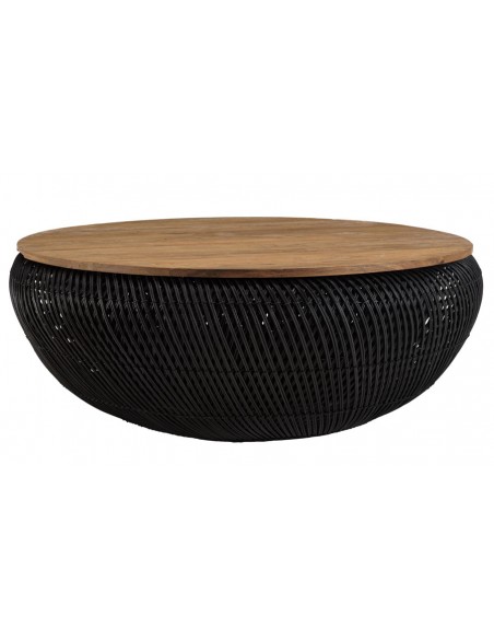 Table basse ronde rotin noir