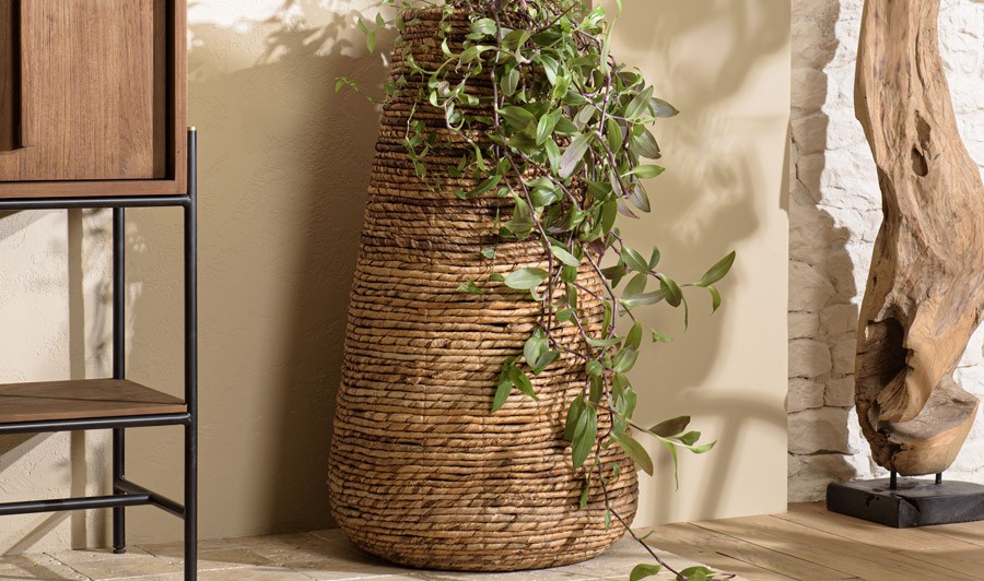 Cache pot haut design en abaca naturel 89 cm - Thekku