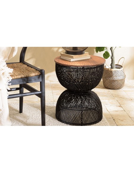 Table d'appoint sablier en rotin noir