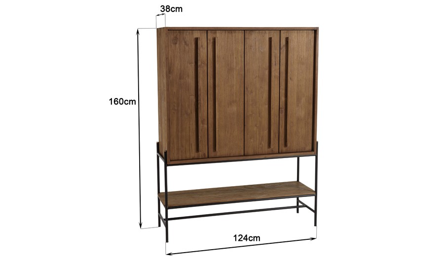 Meuble de rangement haut 2 niveaux en teck recyclé - Thekku