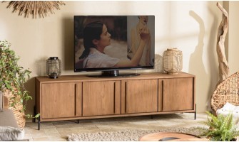 Meuble TV long en teck et métal