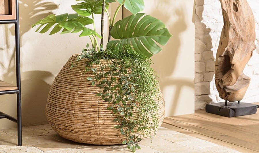 Cache pot rond bas en abaca naturel 41 cm - Thekku