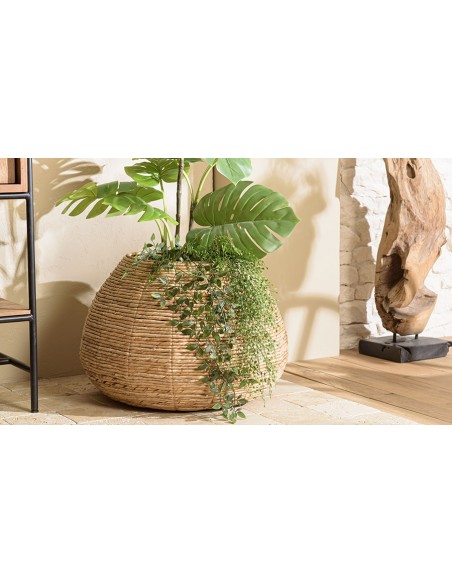 Cache pot rond bas en abaca naturel