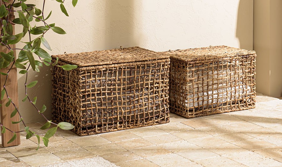 Lot de 2 paniers de rangement style ethnique en abaca - Thekku