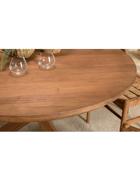 Alida - table à manger ronde 130x130cm en bois de teck recyclé - Conforama