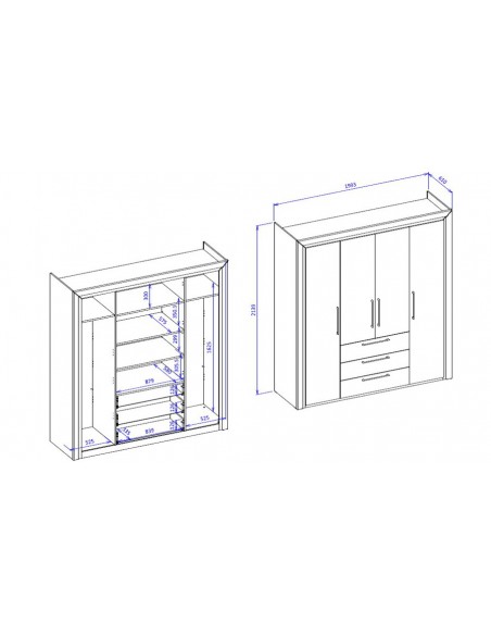 Dimensions grand dressing noir et doré Neirda