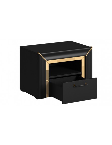 Table de nuit dorée et noire avec un tiroir