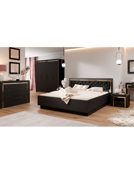 Lit design noir 180 x 200 cm chambre Neirda doré