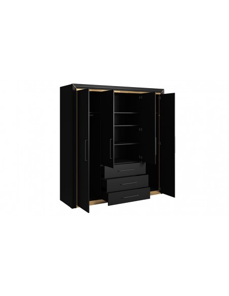 Armoire dressing noire dorée Neirda 4 portes