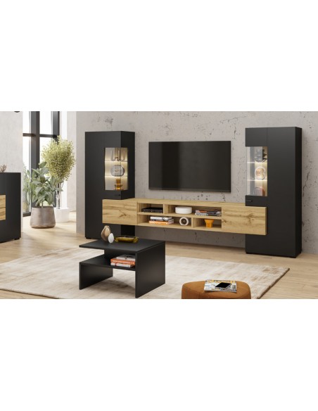 Meuble TV style industriel noir et chêne Onyx