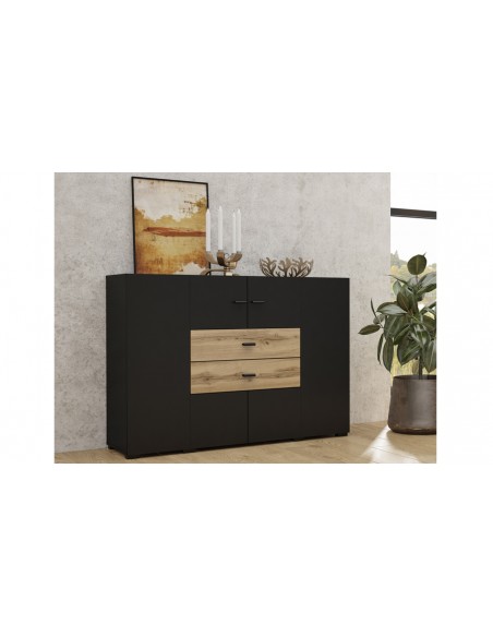 Petit buffet noir et chêne style industriel Onyx