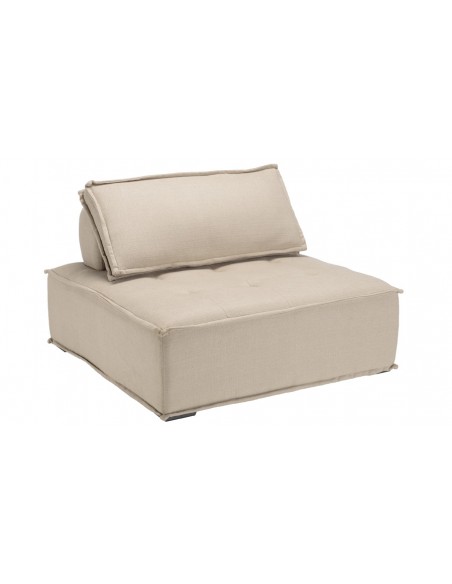 Chauffeuse beige assise capitonnée avec coussin de dossier