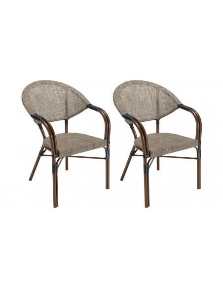 Lot de 2 fauteuils de jardin bistrot en textilène taupe