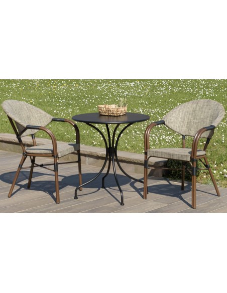 Ensemble de jardin bistrot table ronde et 2 fauteuils taupes