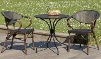 Salon de jardin bistrot rond 2 personnes noir et marron