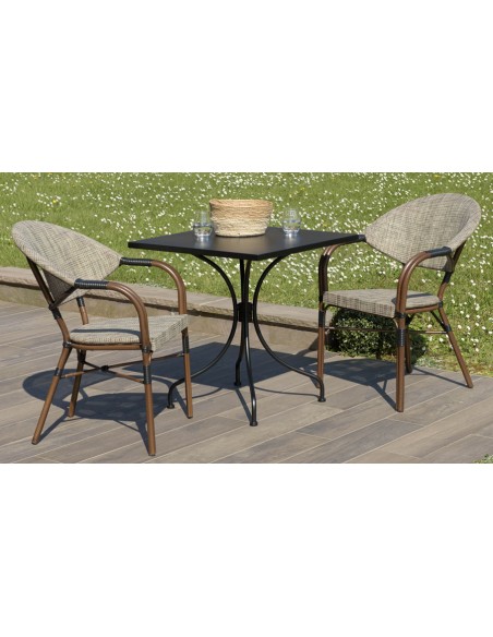 Ensemble repas de jardin carré bistrot 2 fauteuils