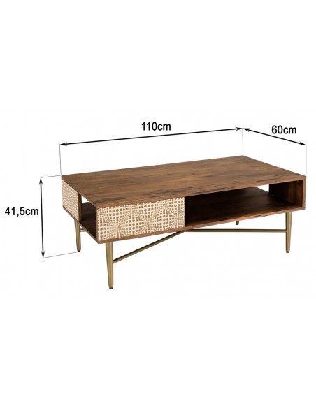 Dimensions table basse ethnique Achille