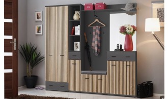 Grand meuble d'entrée vestiaire anthracite Harlow