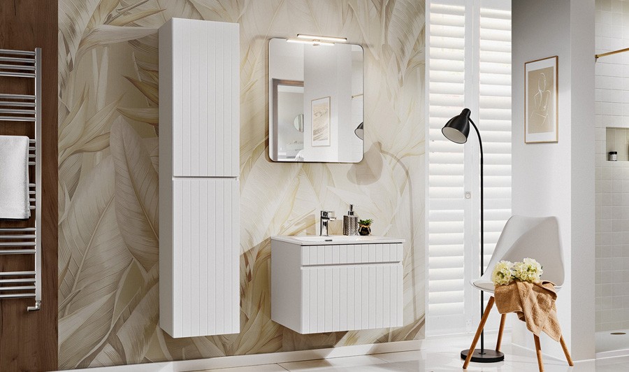 Salle de bain complète blanche design 60 cm avec vasque encastrée