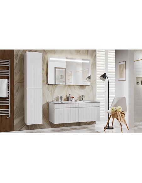 Ensemble salle de bain blanc design 120 cm avec double vasque