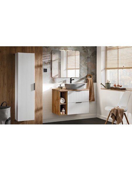 Sdb complète blanc chêne 80 cm avec miroir Edwin