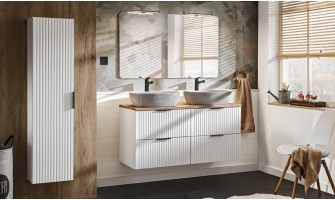 Salle de bain complète blanche 120 cm avec 2 vasques à poser pierre