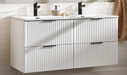 Meuble Salle De Bain Blanc Suspendu Ou Posé 120 Cm - 2 Tiroirs Soft Close - Neuf