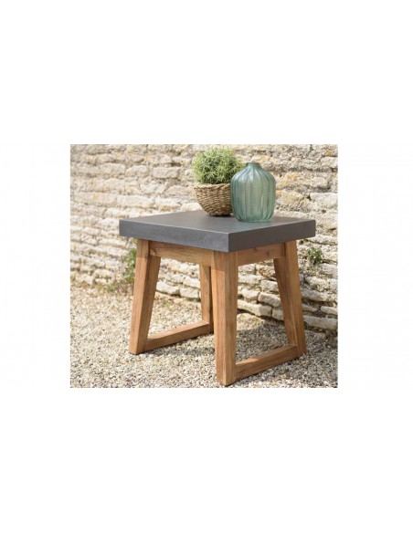 Petite table d'appoint de jardin rectangulaire en acacia et béton