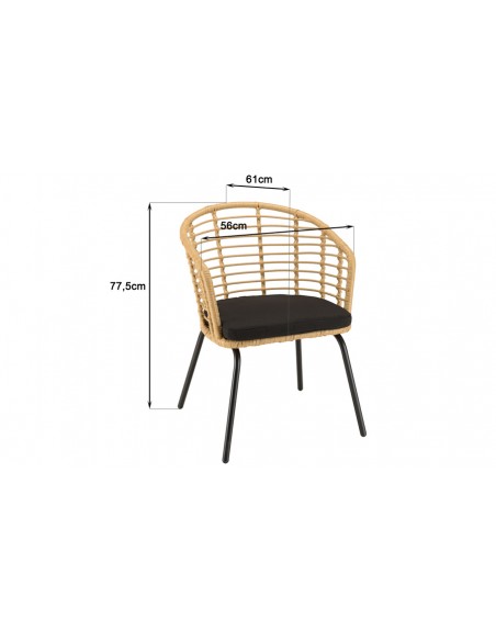 Dimensions fauteuil jardin rotin Kalamata