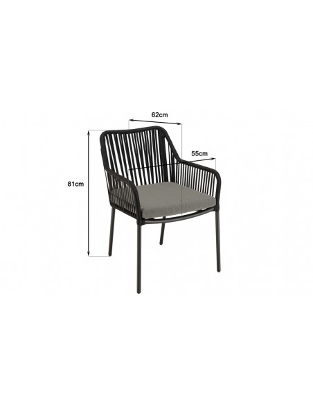 Dimensions fauteuil cordage noir Kalamata