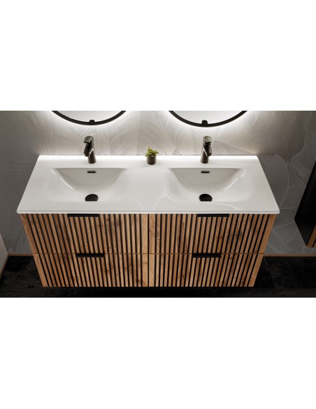 Meuble de salle de bain 140 cm ZINA chêne et noir