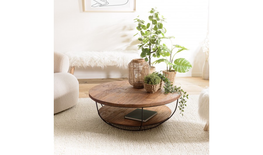 Table basse ronde sous plateau en teck recyclé Table basse ronde sous plateau en teck recyclé