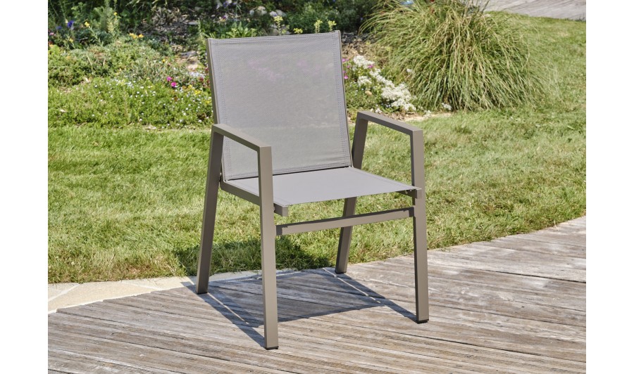 Fauteuil de jardin empilable en textilène taupe et aluminium - FLORIDE Fauteuil de jardin empilable en textilène taupe et aluminium - FLORIDE