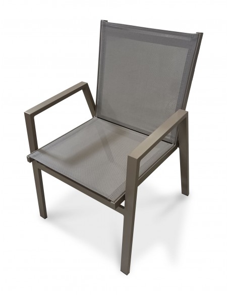 Fauteuil de jardin empilable en textilène taupe et aluminium - FLORIDE