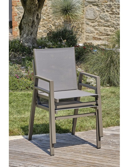 Fauteuil de jardin empilable en textilène taupe et aluminium - FLORIDE