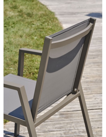 Fauteuil de jardin empilable en textilène taupe et aluminium - FLORIDE
