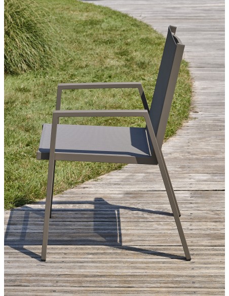 Fauteuil de jardin empilable en textilène taupe et aluminium - FLORIDE