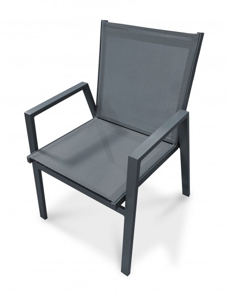 Fauteuil de jardin empilable en textilène taupe et aluminium - FLORIDE