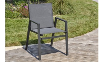 Fauteuil de jardin empilable en textilène taupe et aluminium - FLORIDE