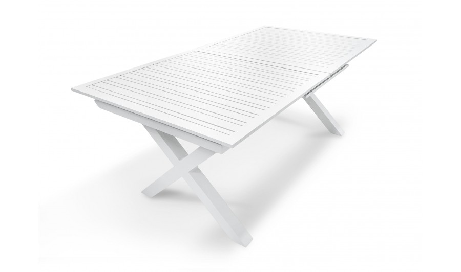 Table de jardin blanche en aluminium avec rallonge automatique - FLORIDE